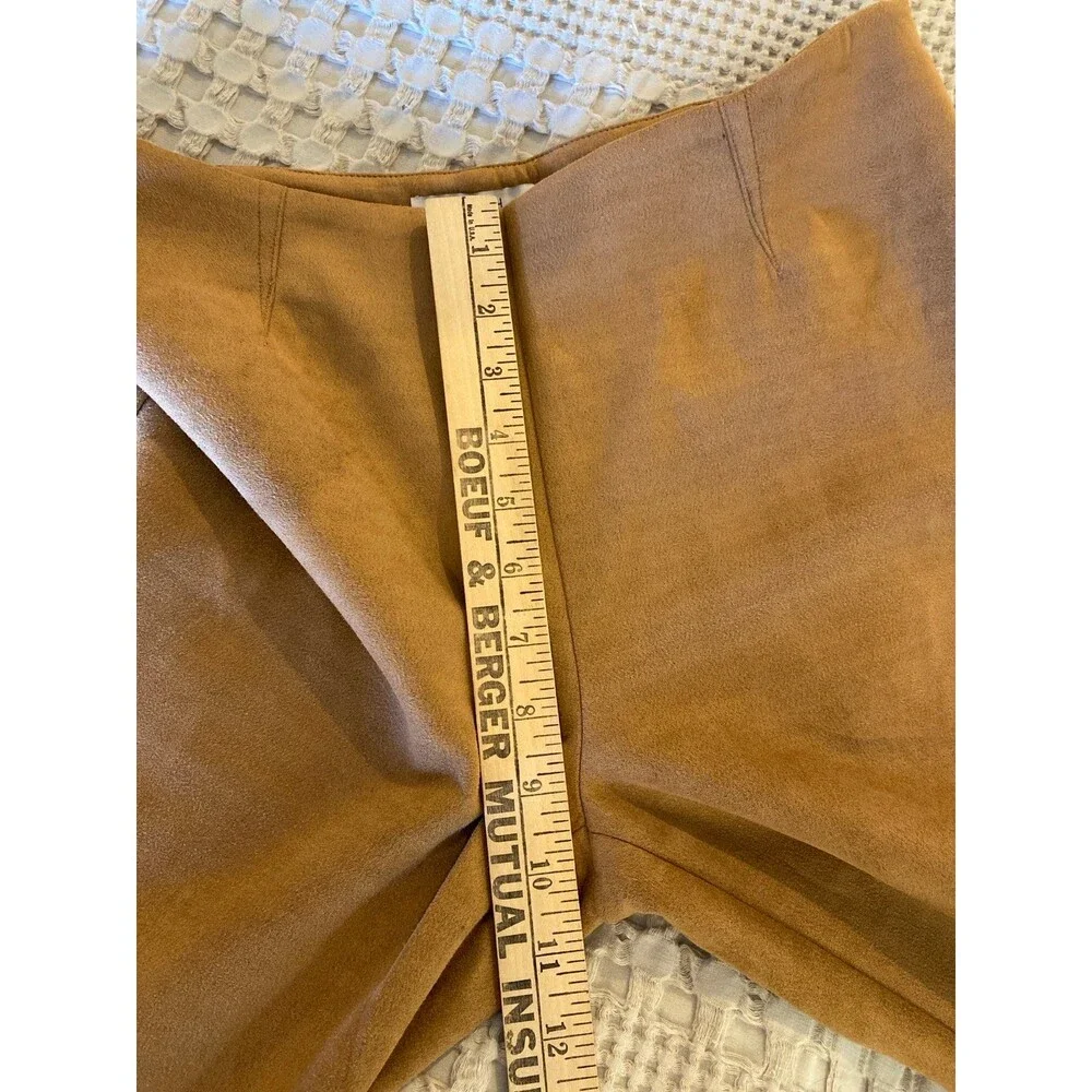 FRNCH Faux Suede Cropped Pants Size Medium Tan + Stretch Zipper‎ Side Fitted